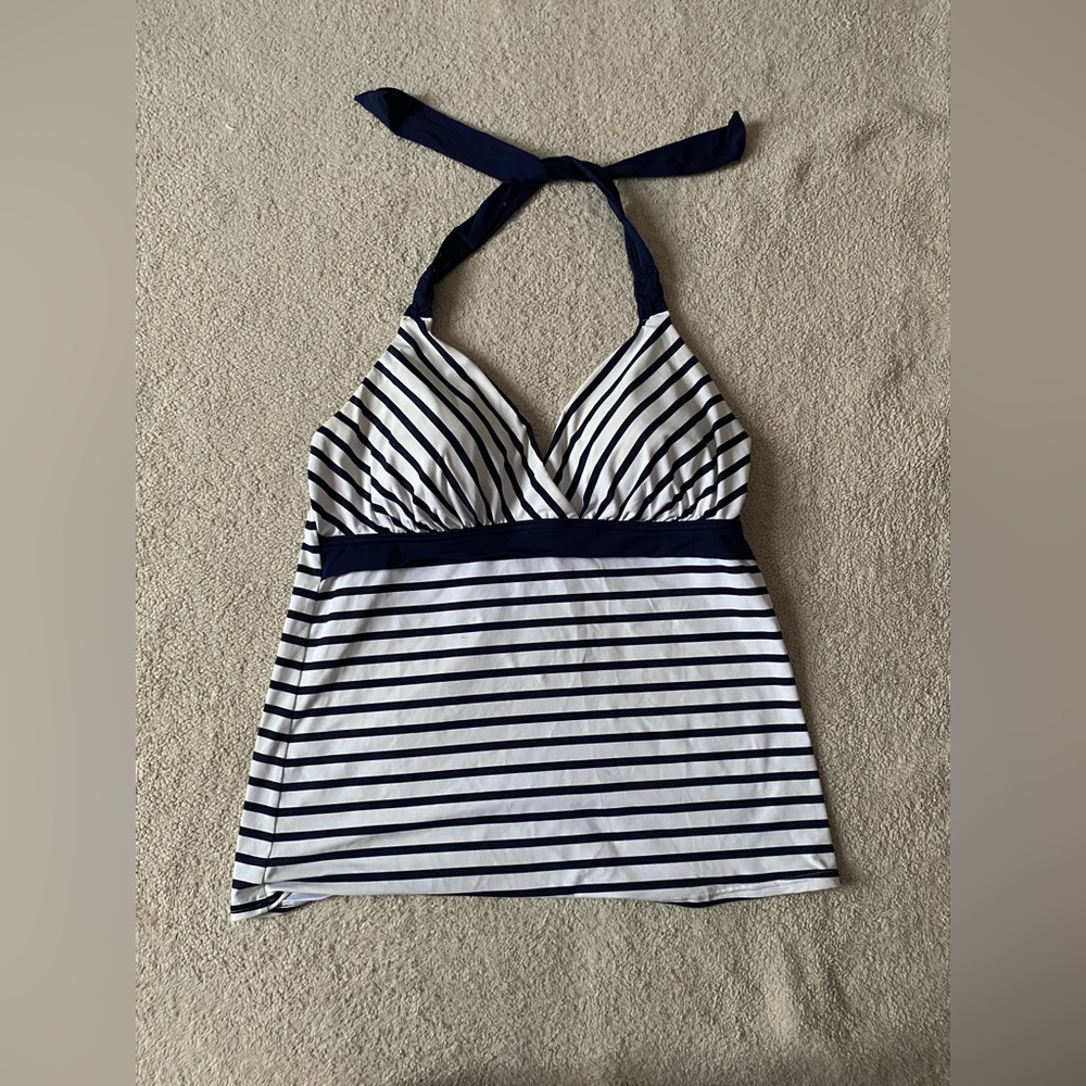 Lands' End Blue and White Halter Tankini Top